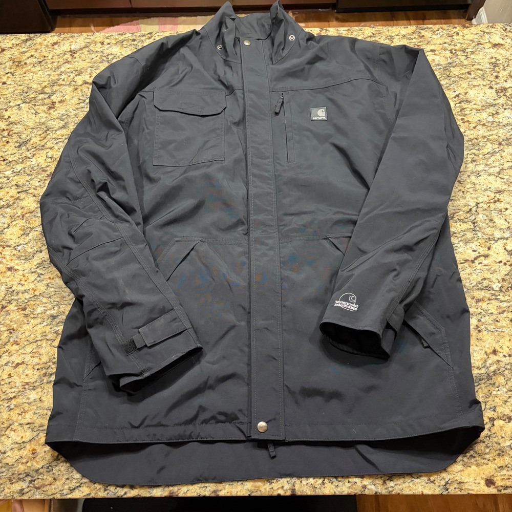 Carhartt Shoreline Jacket Mens Large Tall Black Waterproof Breathable J162 BLK